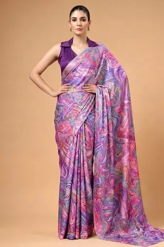 Satin silk  printed saree for festive wear