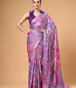Satin silk  printed saree for festive wear