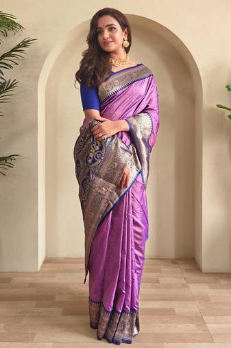 Onion pink art silk  woven saree