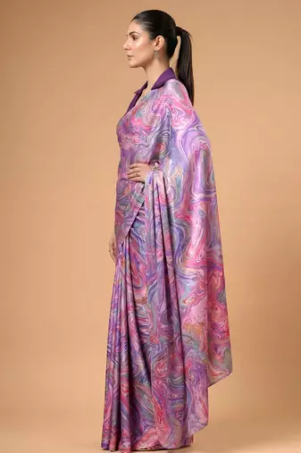 Satin silk  printed saree for festive wear