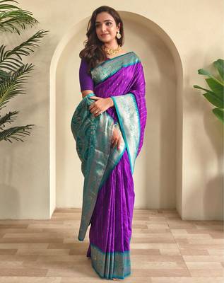 Purple art silk  woven saree 1