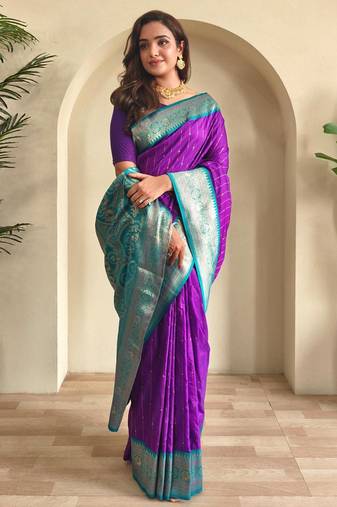 Purple art silk  woven saree