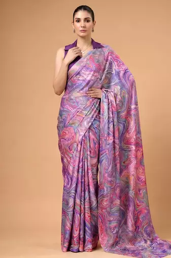 Satin silk  printed saree for festive wear