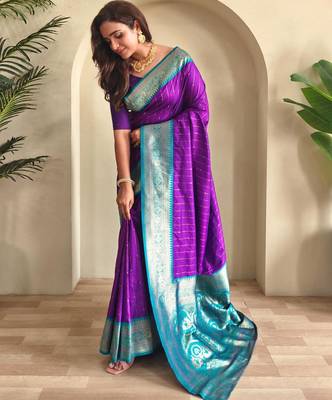 Purple art silk  woven saree 2
