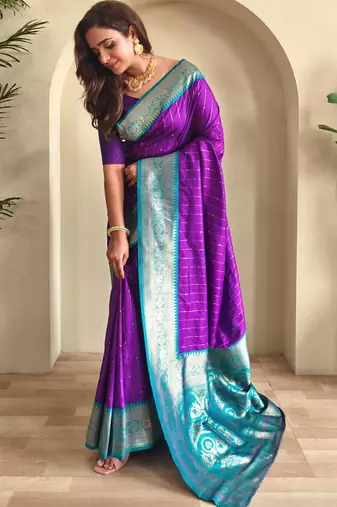 Purple art silk  woven saree