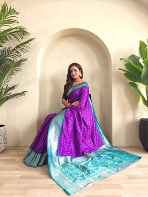 Purple art silk  woven saree 4