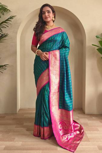 Teal art silk  woven saree