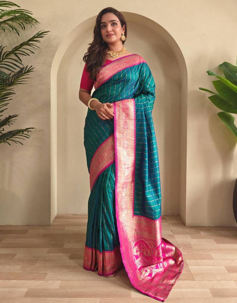 Teal art silk  woven saree