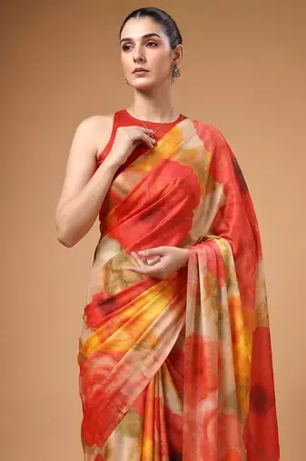 Satin silk  printed saree for festive wear