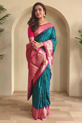 Teal art silk  woven saree