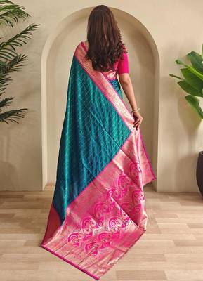 Teal art silk  woven saree 3