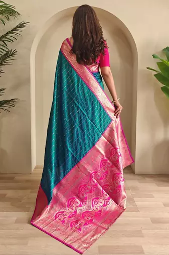 Teal art silk  woven saree