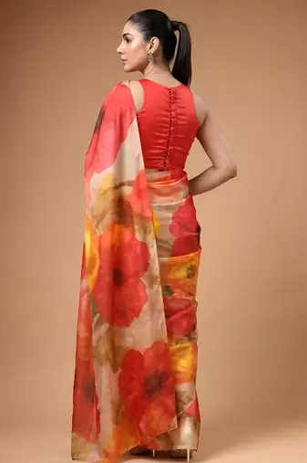 Satin silk  printed saree for festive wear