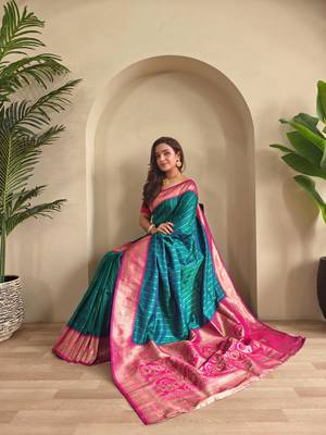 Teal art silk  woven saree 4