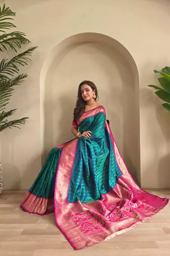 Teal art silk  woven saree