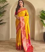 Yellow art silk  woven saree