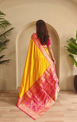Yellow art silk  woven saree 3