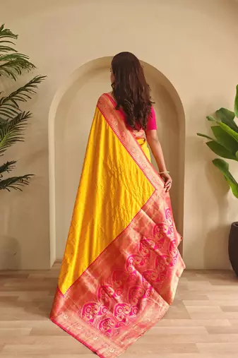 Yellow art silk  woven saree