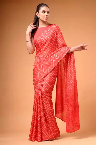 Satin silk  printed saree for festive wear