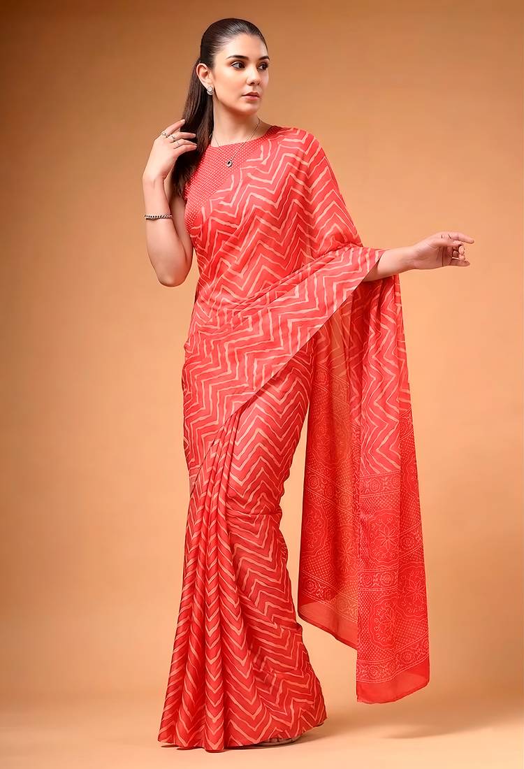 Satin silk  printed saree for festive wear