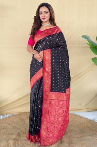 Black art silk  woven saree