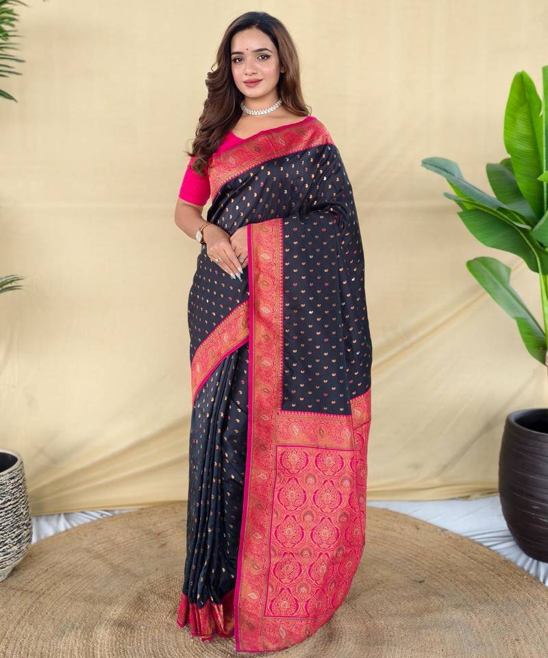 Black art silk  woven saree