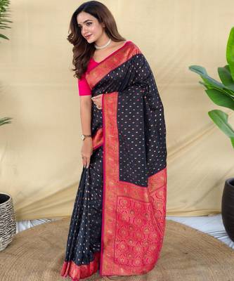 Black art silk  woven saree 2