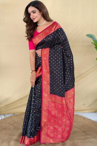 Black art silk  woven saree