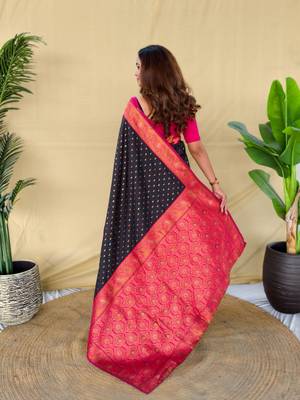 Black art silk  woven saree 3