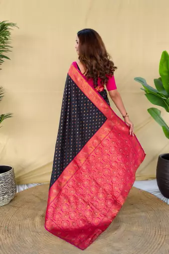 Black art silk  woven saree