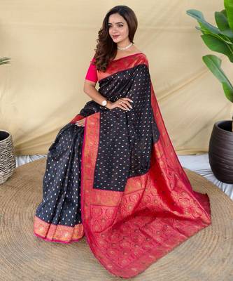 Black art silk  woven saree 4