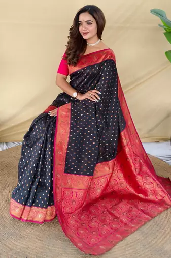 Black art silk  woven saree