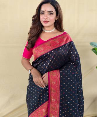 Black art silk  woven saree 5