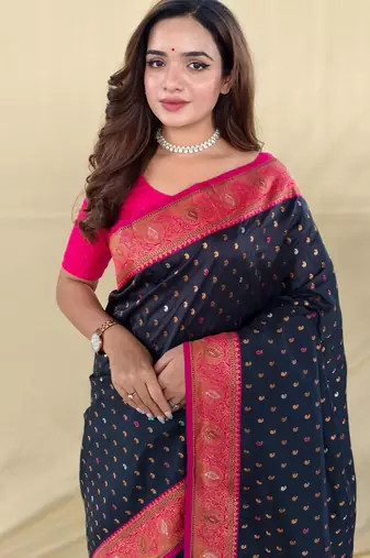 Black art silk  woven saree