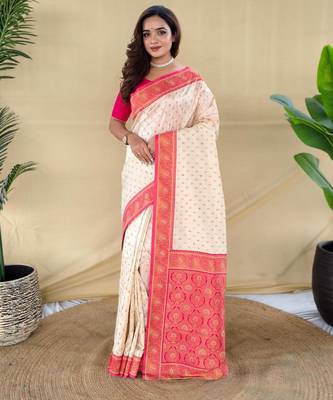 Cream art silk  woven saree 1
