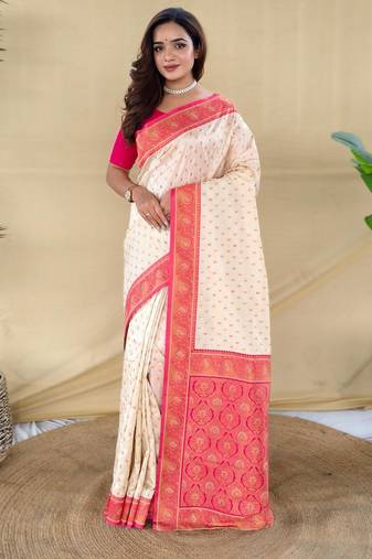Cream art silk  woven saree