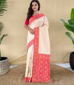 Cream art silk  woven saree
