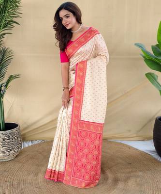 Cream art silk  woven saree 2
