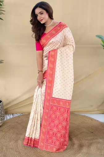 Cream art silk  woven saree