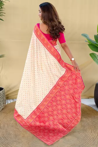 Cream art silk  woven saree