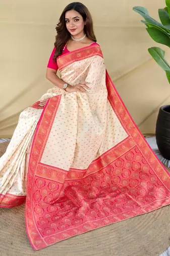 Cream art silk  woven saree