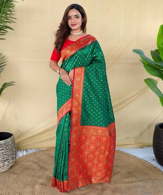 Green art silk  woven saree 1