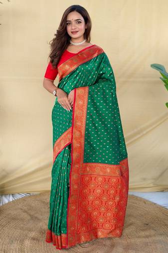 Green art silk  woven saree