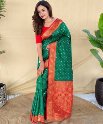 Green art silk  woven saree 2
