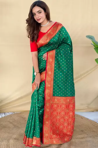 Green art silk  woven saree