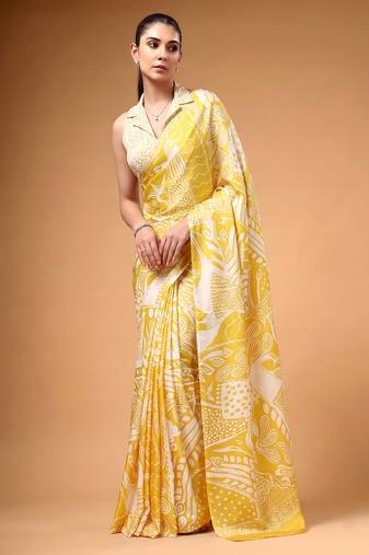 Satin silk  printed saree for festive wear