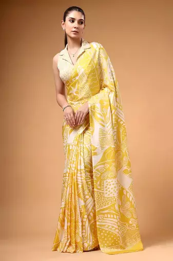 Satin silk  printed saree for festive wear