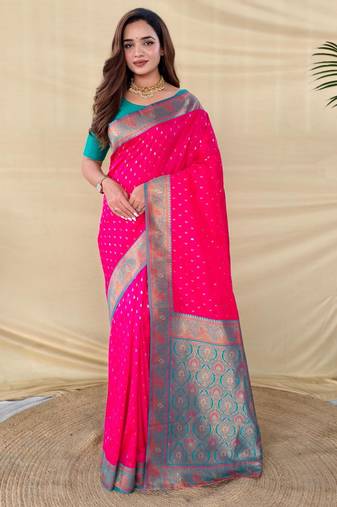 Hot pink art silk  woven saree