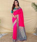 Hot pink art silk  woven saree