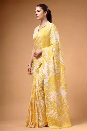 Satin silk  printed saree for festive wear